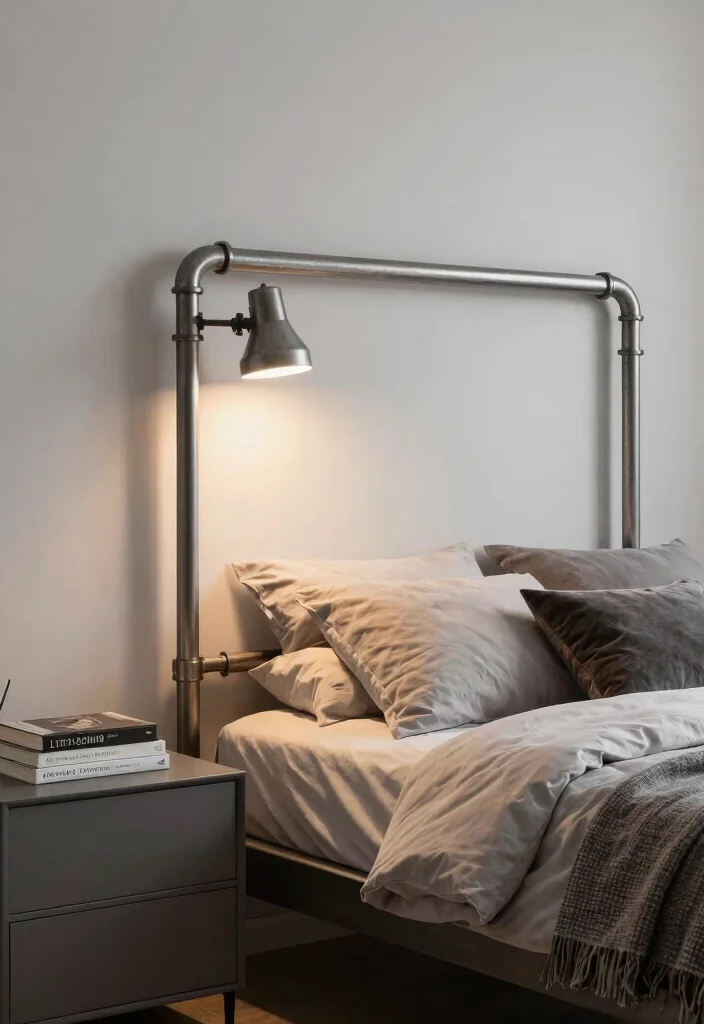 16 Headboard Ideas That Completely Change Bedroom Energy 8. Industrial Pipe Headboard 0