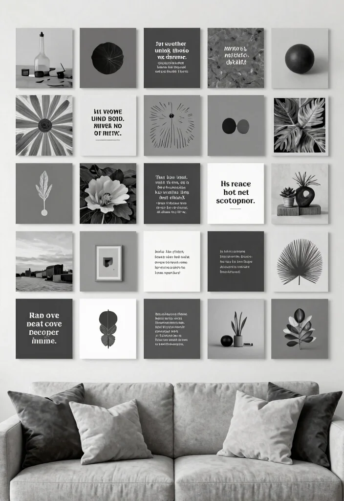 16 Living Room Collage Wall Ideas That Tell Your Story Beautifully 10. Monochromatic Color Block Collage 0