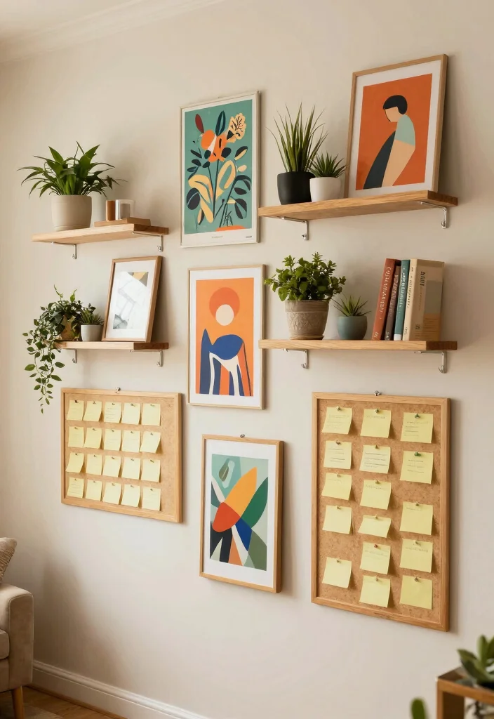 16 Living Room Collage Wall Ideas That Tell Your Story Beautifully 11. Functional Collage Wall 0