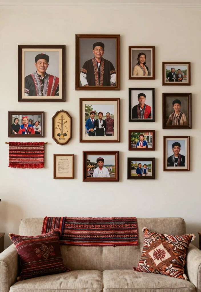 16 Living Room Collage Wall Ideas That Tell Your Story Beautifully 13. Family Heritage Wall 0