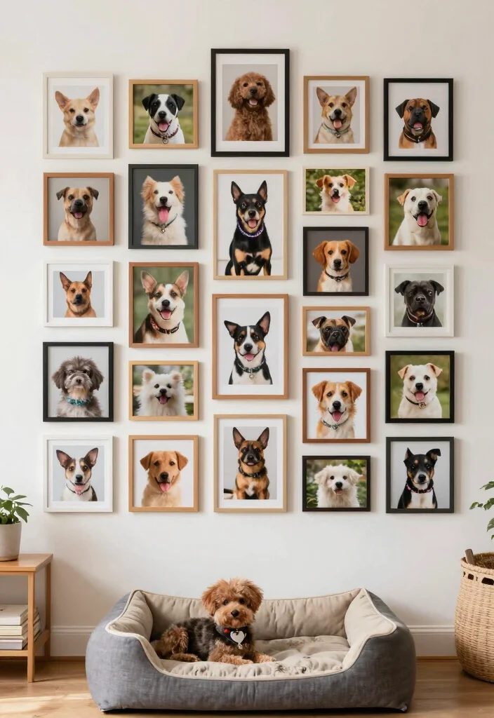 16 Living Room Collage Wall Ideas That Tell Your Story Beautifully 14. Pet Collage Wall 0