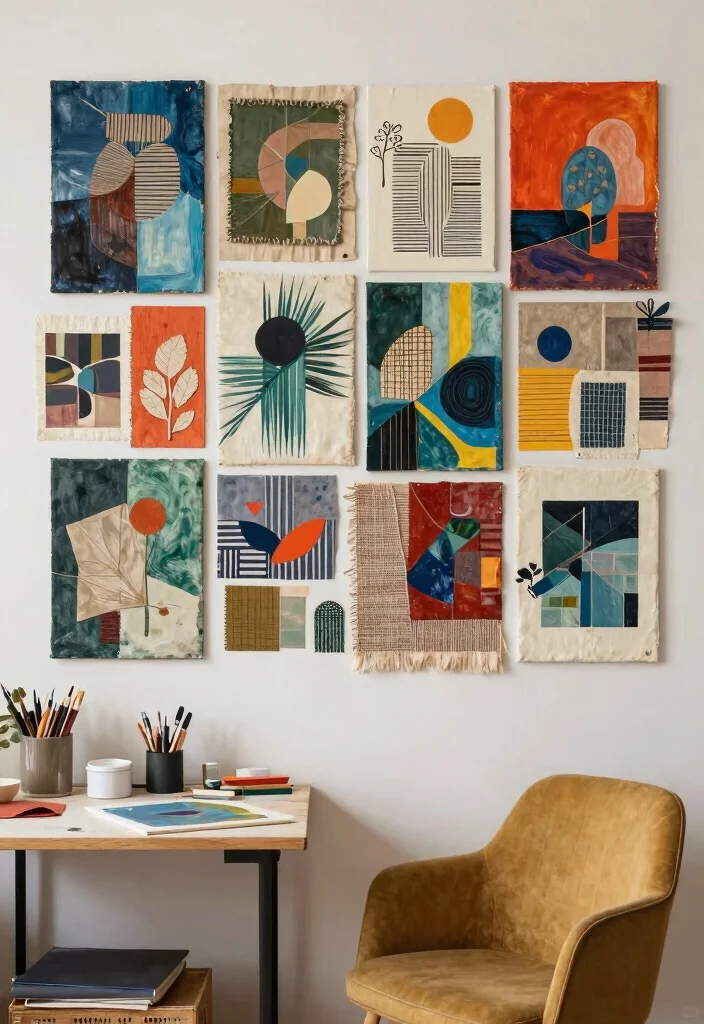 16 Living Room Collage Wall Ideas That Tell Your Story Beautifully 15. Mixed Media and Craft Collage 0