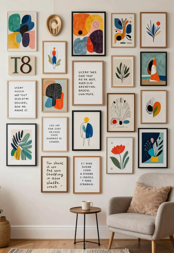16 Living Room Collage Wall Ideas That Tell Your Story Beautifully 3. Art and Inspiration Collage 0