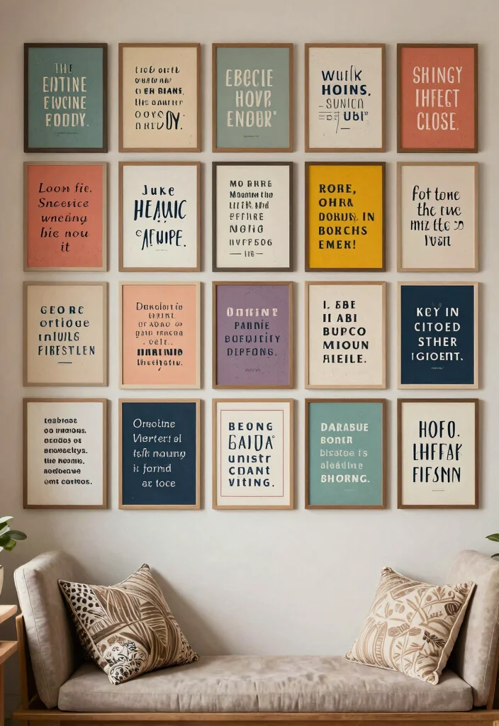 16 Living Room Collage Wall Ideas That Tell Your Story Beautifully 7. Quotes and Typography Collage 0