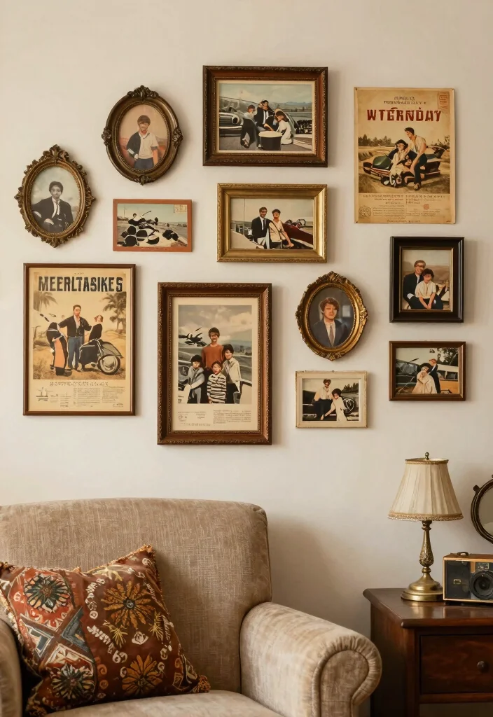 16 Living Room Collage Wall Ideas That Tell Your Story Beautifully 8. Vintage Collage Wall 0