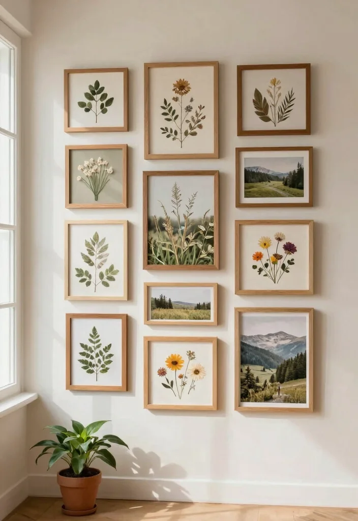 16 Living Room Collage Wall Ideas That Tell Your Story Beautifully 9. Nature Inspired Collage 0