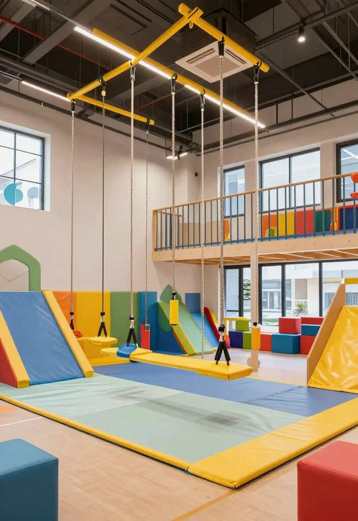 16 Loft Playroom Ideas That Use Vertical Space Creatively 13. Ceiling Mounted Play Equipment 0