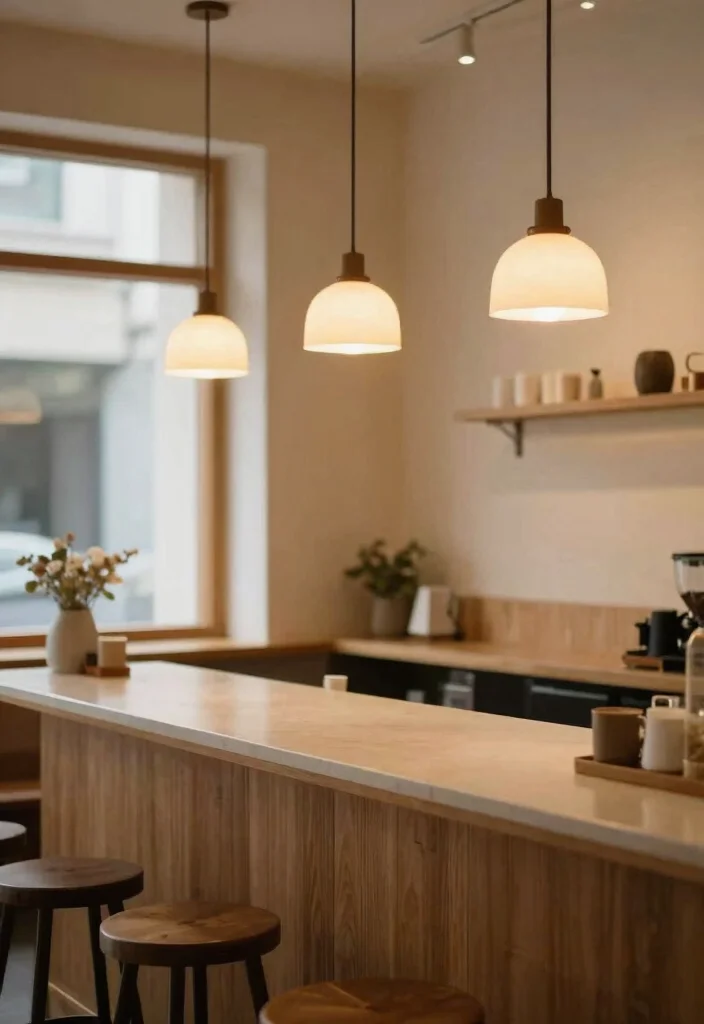 16 Minimalist Coffee Bar Ideas with Clean Quiet Energy 12. Serene Lighting 0