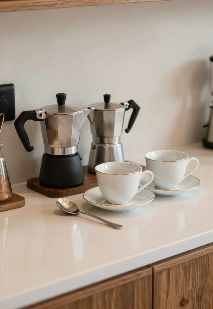 16 Minimalist Coffee Bar Ideas with Clean Quiet Energy 13. Functional Decor 0