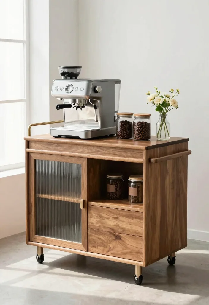 16 Minimalist Coffee Bar Ideas with Clean Quiet Energy 8. Customizable Cart 0
