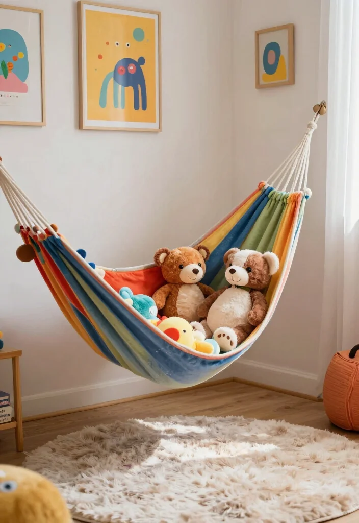 16 Playroom Storage Ideas That Make Cleanup Feel Easy 10. Toy Hammocks 0