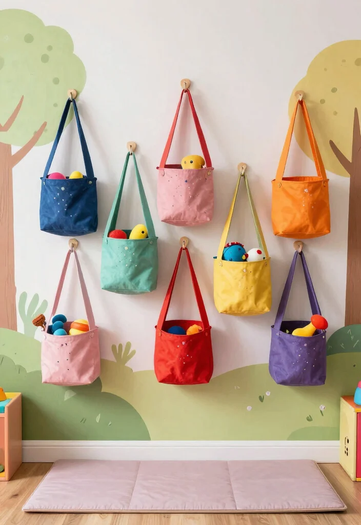 16 Playroom Storage Ideas That Make Cleanup Feel Easy 2. Hanging Fabric Baskets 0