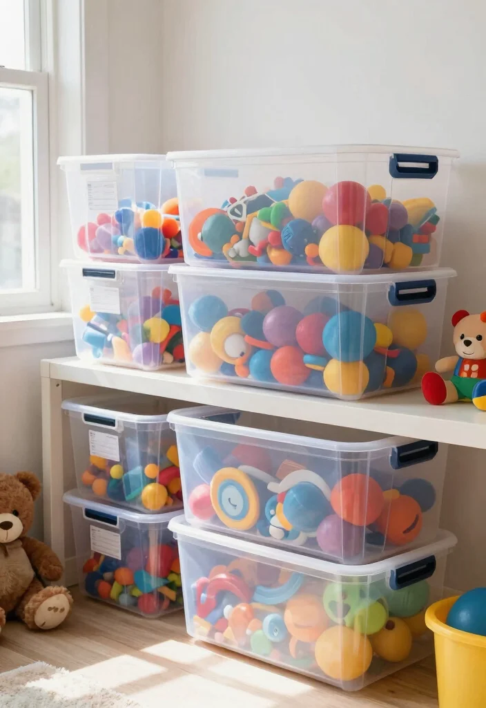 16 Playroom Storage Ideas That Make Cleanup Feel Easy 4. Clear Plastic Bins 0