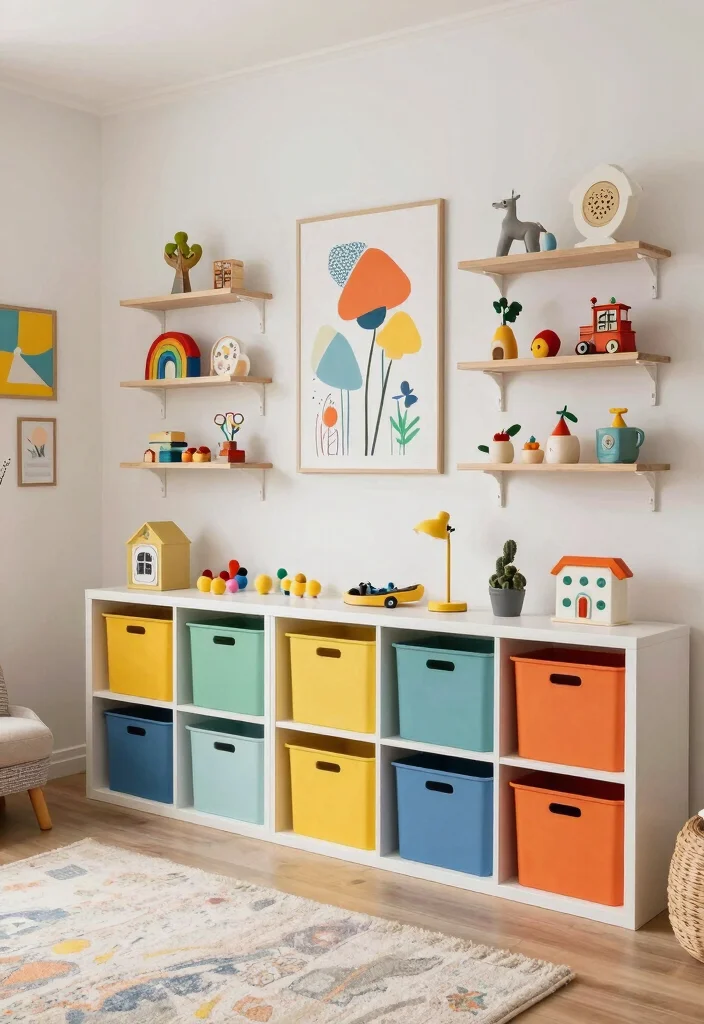 16 Playroom Storage Ideas That Make Cleanup Feel Easy 5. Wall Mounted Shelves 0
