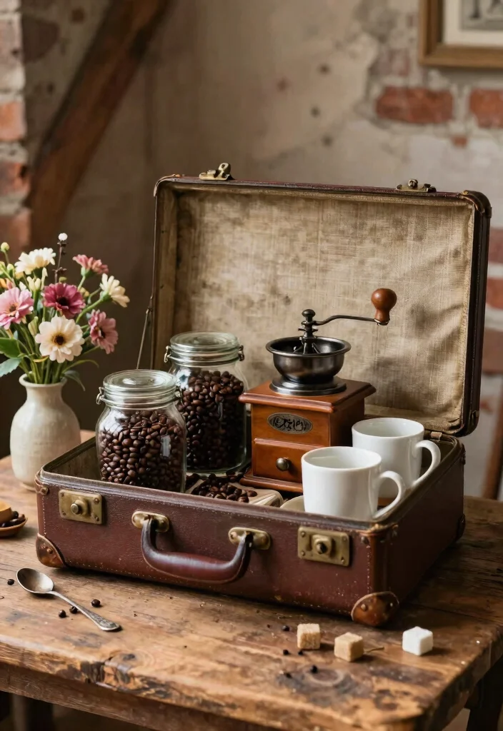 16 Rustic Coffee Bar Ideas That Feel Warm and Collected 1 16 Rustic Coffee Bar Ideas That Feel Warm and Collected 1. Vintage Suitcase Coffee Station 0