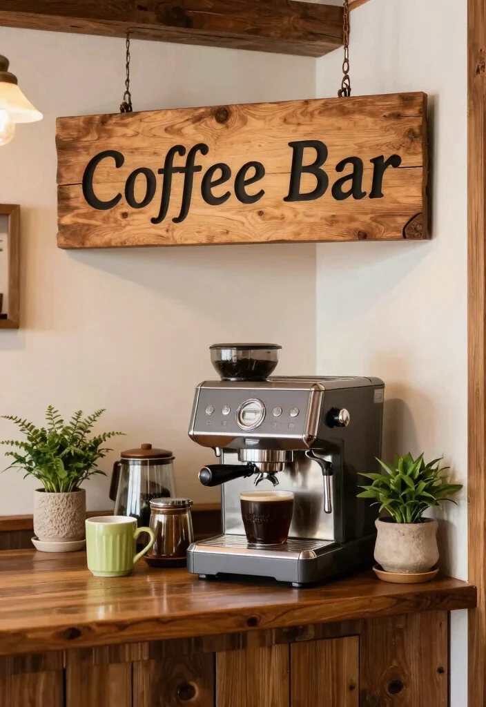16 Rustic Coffee Bar Ideas That Feel Warm and Collected 53 16 Rustic Coffee Bar Ideas That Feel Warm and Collected 13. Coffee Bar with Decorative Signage 0