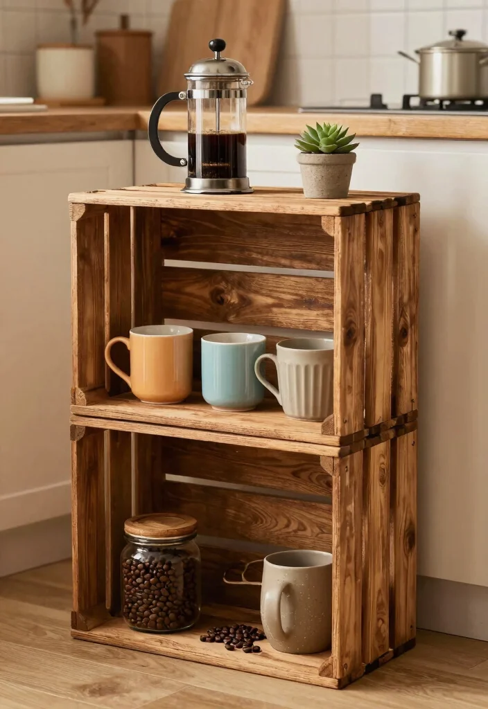 16 Rustic Coffee Bar Ideas That Feel Warm and Collected 13 16 Rustic Coffee Bar Ideas That Feel Warm and Collected 3. Upcycled Crate Coffee Station 0