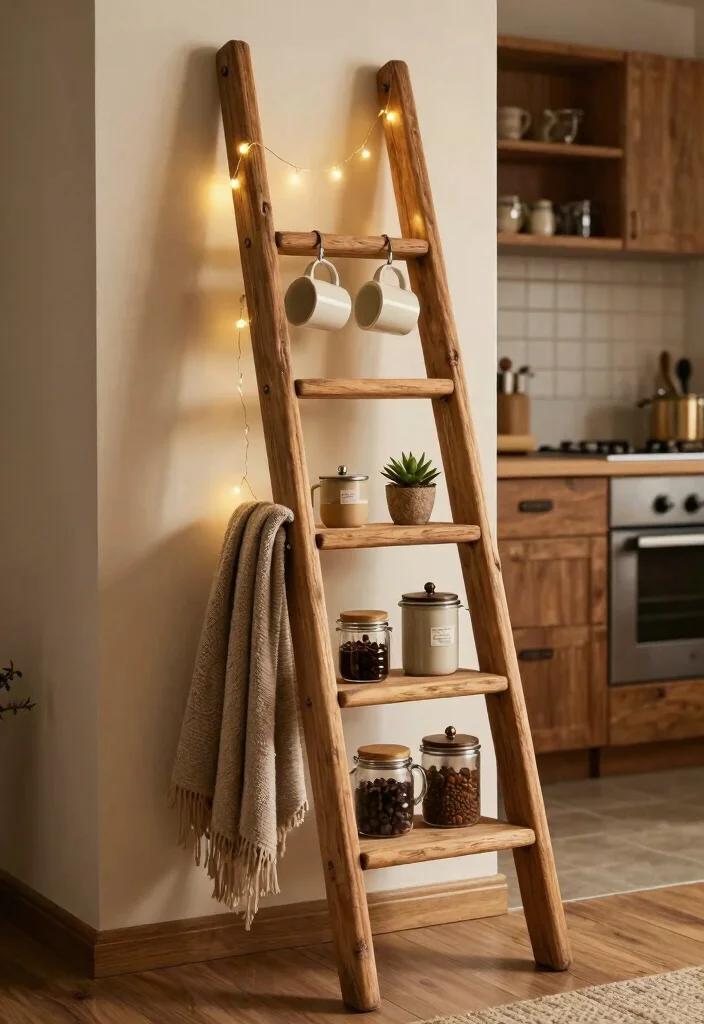 16 Rustic Coffee Bar Ideas That Feel Warm and Collected 26 16 Rustic Coffee Bar Ideas That Feel Warm and Collected 6. Rustic Ladder Coffee Station 0