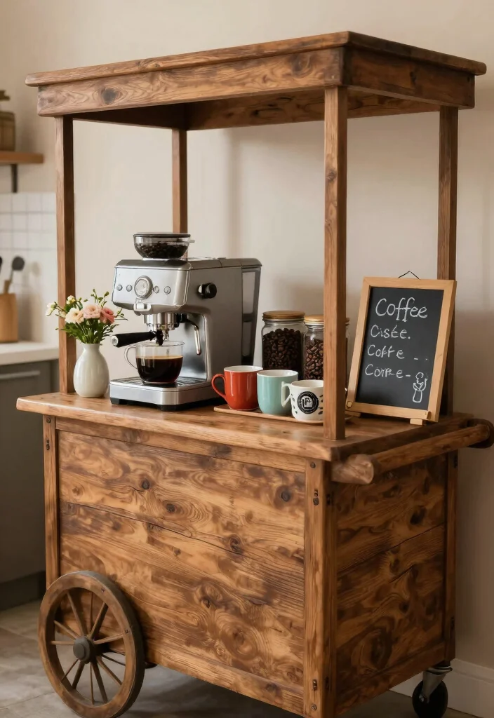 16 Rustic Coffee Bar Ideas That Feel Warm and Collected 28 16 Rustic Coffee Bar Ideas That Feel Warm and Collected 8. Rustic Cart Coffee Station 0
