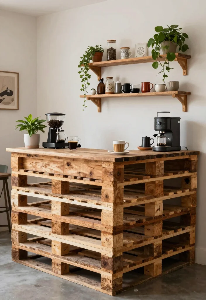 16 Rustic Coffee Bar Ideas That Feel Warm and Collected 29 16 Rustic Coffee Bar Ideas That Feel Warm and Collected 9. Upcycled Pallet Coffee Bar 0