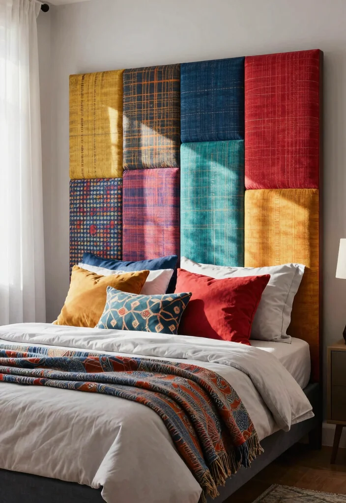16 Unique Headboard Ideas That Feel Custom and High End 5. Colorful Fabric Panels 0