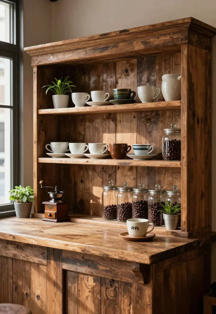 18 Coffee Bar Ideas for Home That Feel Like a Boutique Cafe 1. Rustic Wooden Shelves 0