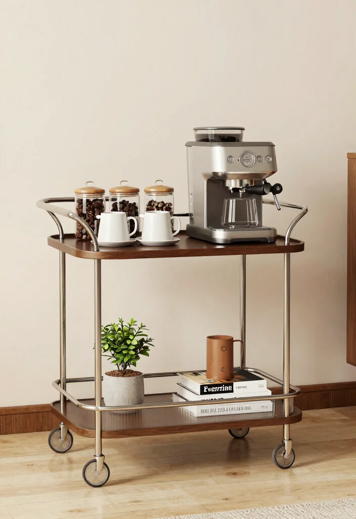 18 Coffee Bar Ideas for Home That Feel Like a Boutique Cafe 7. Bar Cart Coffee Setup 0