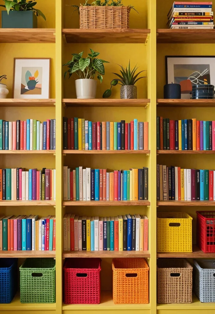 18 Colorful Living Room Decor Ideas That Feel Bold but Tasteful 63 18 Colorful Living Room Decor Ideas That Feel Bold but Tasteful 13. Colorful Bookcases for Style and Function 0