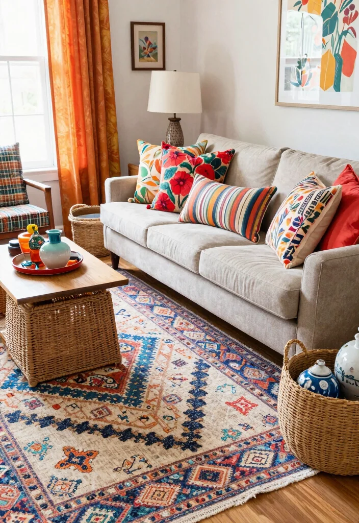 18 Colorful Living Room Decor Ideas That Feel Bold but Tasteful 12 18 Colorful Living Room Decor Ideas That Feel Bold but Tasteful 2. Playful Patterns and Textures 0