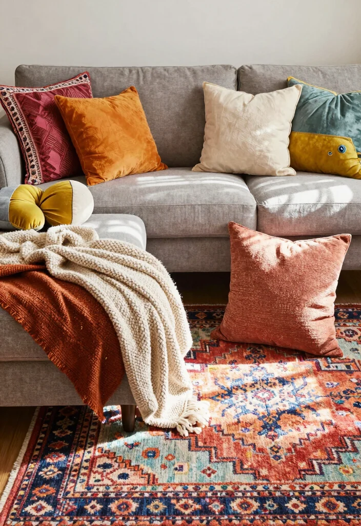 18 Colorful Living Room Decor Ideas That Feel Bold but Tasteful 48 18 Colorful Living Room Decor Ideas That Feel Bold but Tasteful 8. Fun Throw Pillows and Blankets 0
